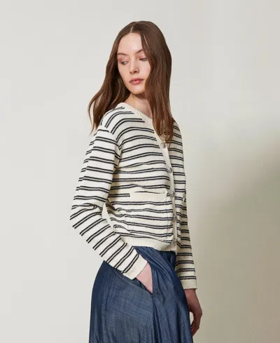 Twinset Blouson En Maille Avec Rayures In Neutral
