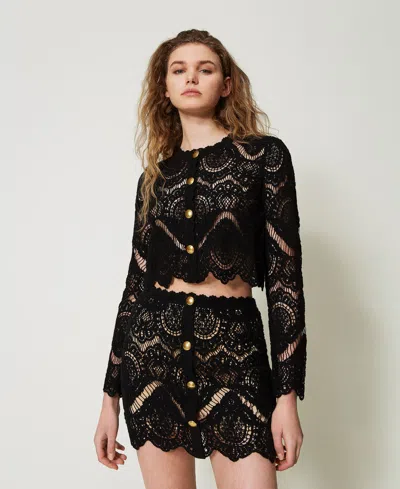 Twinset Blouson En Maille Crochet In Black