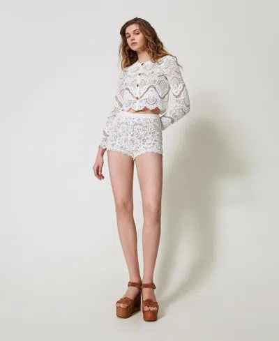 Twinset Blouson En Maille Crochet In Neutral