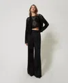 Twinset Blouson En Maille Florale Au Crochet In Black