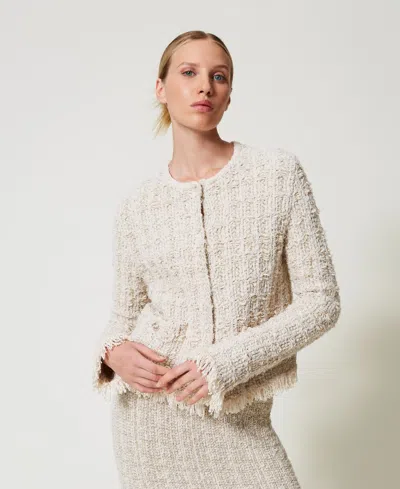 Twinset Blouson En Maille Jacquard Lurex In Neutral