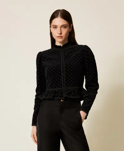 Twinset Blouson En Velours Avec Broderie In Black