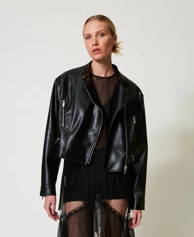 Twinset Blouson Motard Effet Cuir In Black