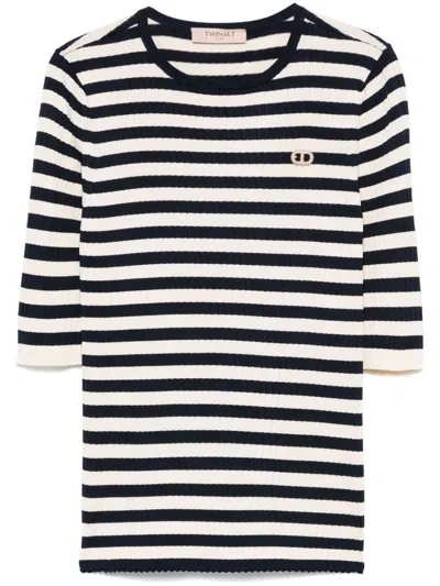 TWINSET BLUE AND WHITE STRIPERS SWEATER