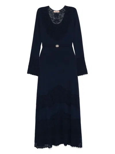 TWINSET BLUE LONG DRESS WITH LACE