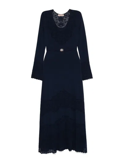 Twinset Blue Long Dress With Lace