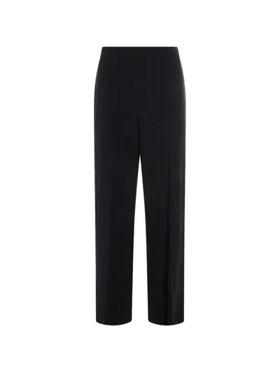 Twinset Twin-set Blue Polyester Viscose Elastane Trousers In Black