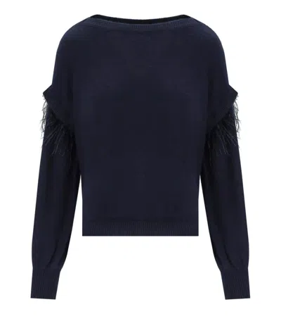 Twinset Blue Sweater With Feathers