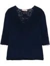 Twinset Twin-set Deep V-neck Sweater With Lace Detailing In Blue