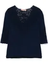 Twinset Twin-set Deep V-neck Sweater With Lace Detailing