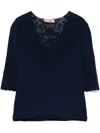 Twinset Twin-set Deep V-neck Sweater With Lace Detailing In Blue