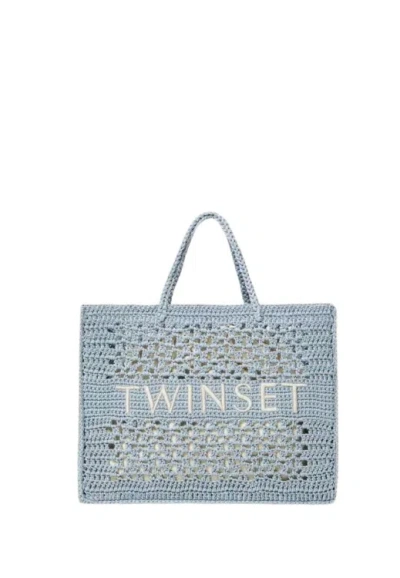 Twinset Blue Tear 'bohémien' Shopper Bag In Grey