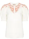 Twinset Linen Blouse With Floral Print In Bianco