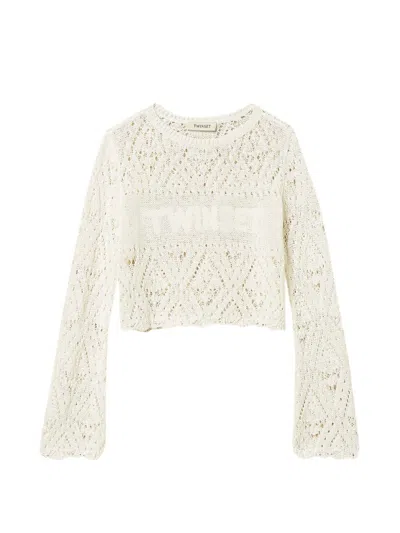 Twinset Kids' Boat Neck Sweater With Logo In Gold