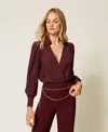Twinset Body En Crêpe De Chine Avec Fronces In Burgundy