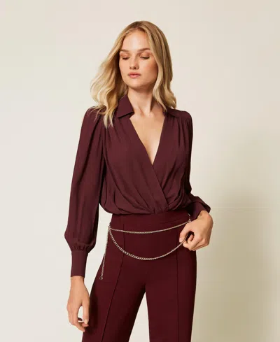 Twinset Body En Crêpe De Chine Avec Fronces In Burgundy