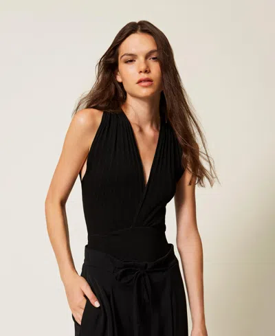Twinset Body En Maille Avec Finition Croisée In Black