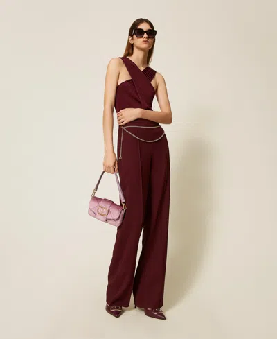 Twinset Body En Maille Avec Finition Croisée In Burgundy