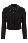 Twinset Cropped Tailored Jacket With Decorative Embellishments In Black