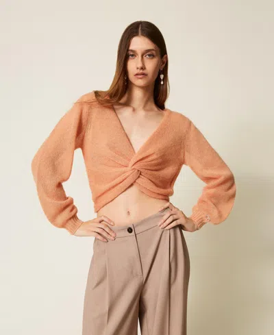 Twinset Boléro En Maille De Mohair Mélangé In Brown
