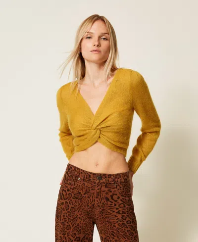 Twinset Boléro En Maille De Mohair Mélangé In Orange