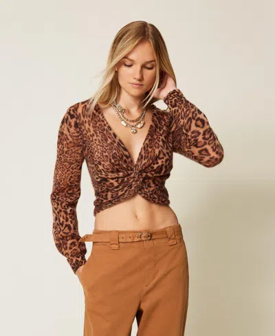 Twinset Boléro En Maille De Mohair Mélangé Animalier In Brown