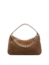 Twinset Twin-set Curved Suede Crossbody Bag With Chain Strap In Brown