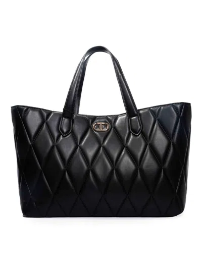 Twinset Quilted Shopper Bag With Oval-t Logo In Black
