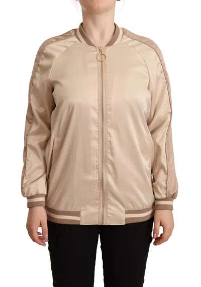 Pre-owned Twinset Bomber Full Zip Long Sleeves Polyester Women's Jacket () In Sand