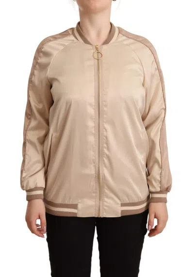 Pre-owned Twinset Bomber Full Zip Long Sleeves Polyester Women's Jacket () In Beige