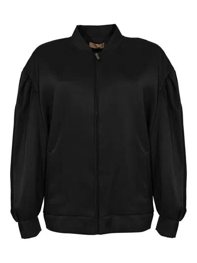 Twinset Gathering Duchesse Bomber Jacket In Black