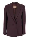 Twinset Bordeaux Double-breasted Jacket With Classic Lapels In Wool And Fabric Blend Woman In Burgundy