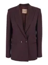 Twinset Bordeaux Double-breasted Jacket With Classic Lapels In Wool And Fabric Blend Woman In Red