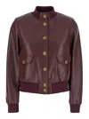 Twinset Bordeaux Jacket With High Neck And Front Jewel Button Closure In Ecoleather Woman In Animal Print