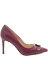 Twinset Bordeaux Leather Pumps With Decorative Buckle Detail In Red