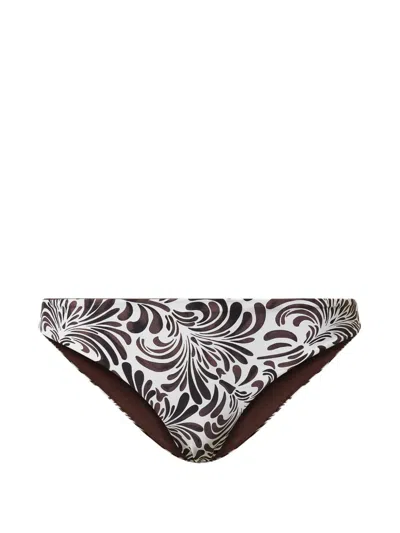 Twinset Botanical-print Bikini Bottoms In Brown