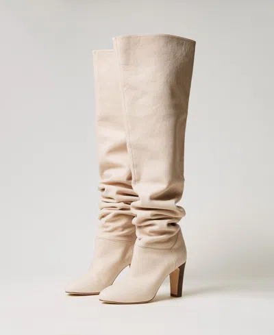Twinset Bottes Cuissardes En Cuir Nappa In Brown