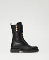 Twinset Bottines Motardes En Cuir Avec Boutons In Blue
