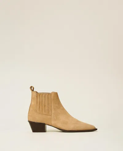 Twinset Bottines Santiags En Cuir Velours In Brown