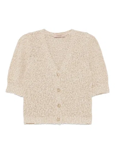 Twinset Bouclé Cardigan In Neutrals