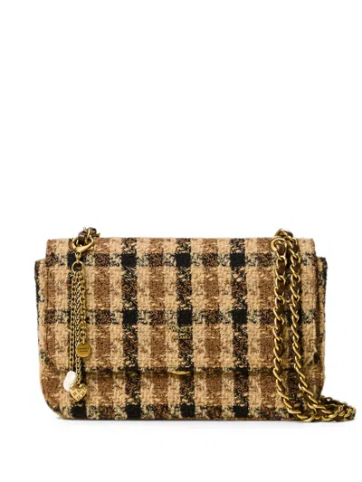 Twinset Bouclé Checked Shoulder Bag In Brown