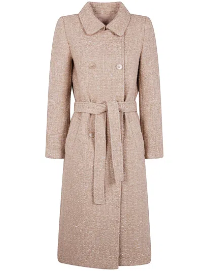 Twinset Twin-set Boucle Coat With Belt In Pink