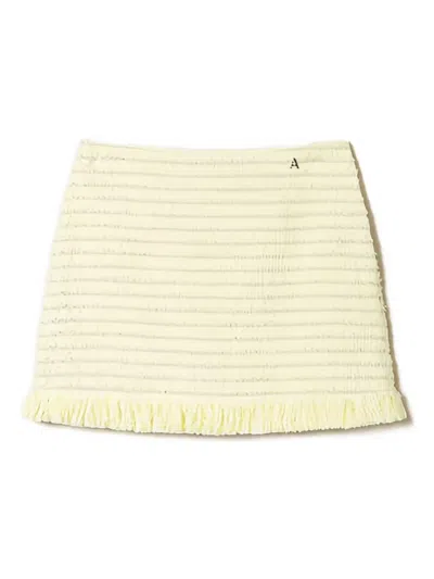Twinset Bouclé Fringed Mini Skirt In Yellow