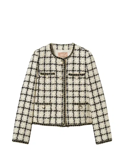 Twinset Checked Boucle Jacket In Gray