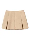 Twinset Beige Miniskirt With Pleated Details On The Front And Logo Plaque On The Rear In Tech Fabric Woman In Neutral