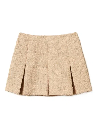 Twinset Bouclé Pleated Mini Skirt In Brown