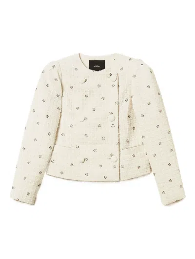 Twinset Bouclé-texture Embellished Jacket In Animal Print