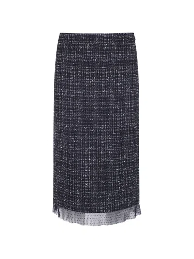 Twinset Bouclé Tulle-trim Skirt In Black