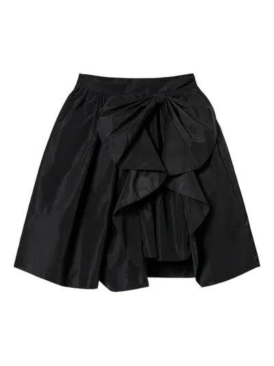 Twinset Bow-detail Asymmetrical Taffeta Skirt In Black