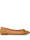 Twinset Ballet Flats With A Woven Upper And Bow In Brown